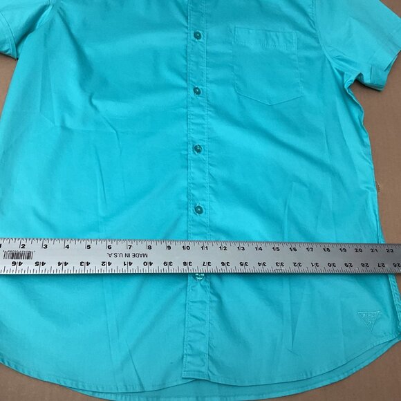 Guess Mens Turquoise Short Sleeve Button-Up Shirt XL With Chest Pocket - Picture 5 of 6